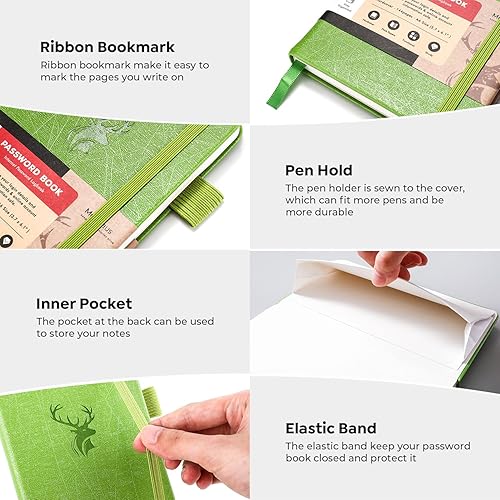 Miniatura 2 de Libro de contraseñas con pestañas alfabéticas, pequeño guardián de contraseñas con espacio adicional para cambiar la contraseña. Cuaderno de