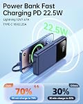 Power Bank Portable Charger with Built in Cable, 20000mah Battery Pack Blue | USB C 22.5W Fast Charging, LED Display, 5 Outputs & 3 Inputs, for Travel Essentials iPhone Android Phones Tablets