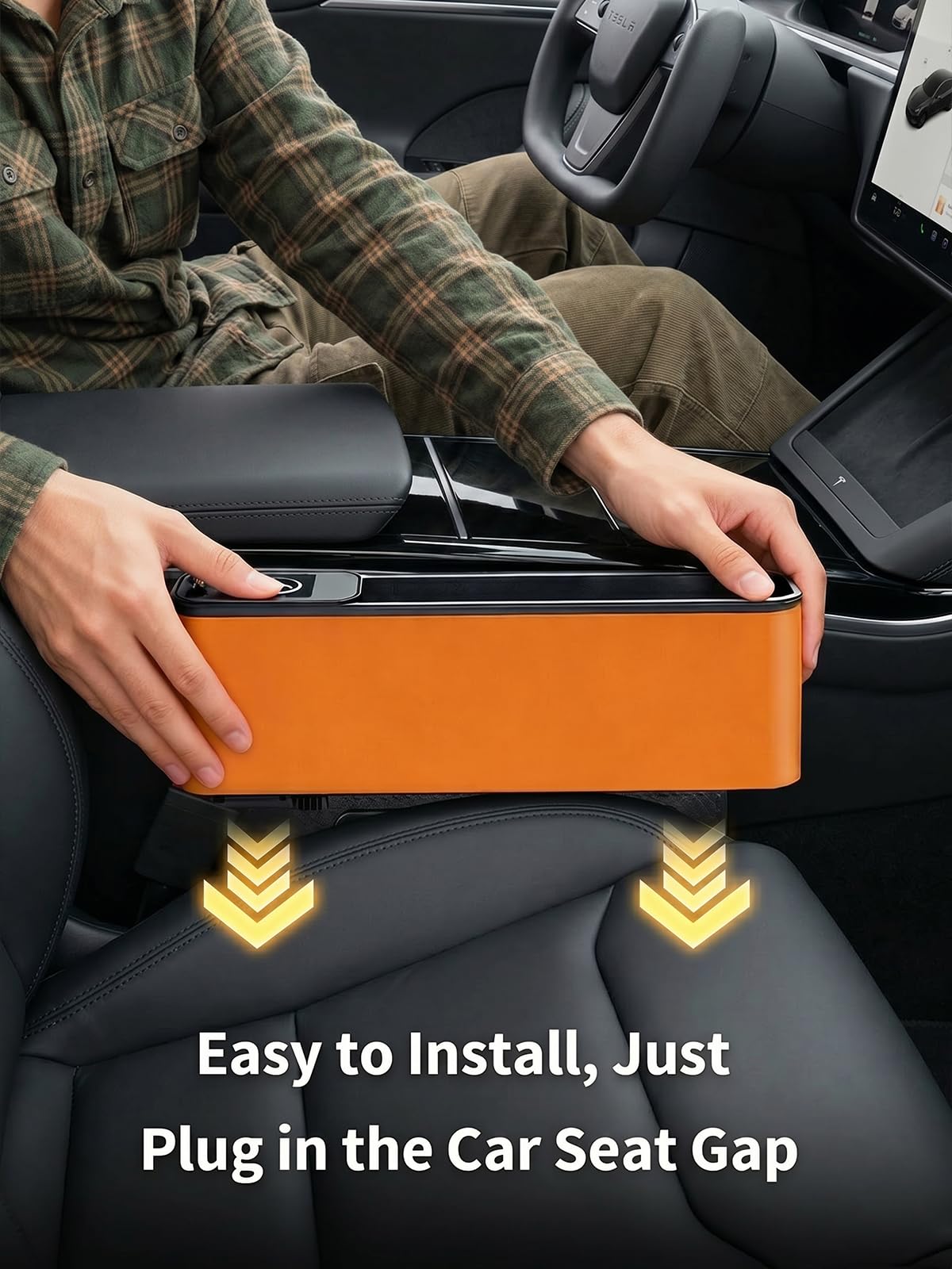 Cargador retráctil de coche de 75 W con relleno de espacio para asiento de coche, adaptador de carga rápida 4 en 1, cable PD USB C integrado de 36 W y organizador de almacenamiento para teléfono/gafas