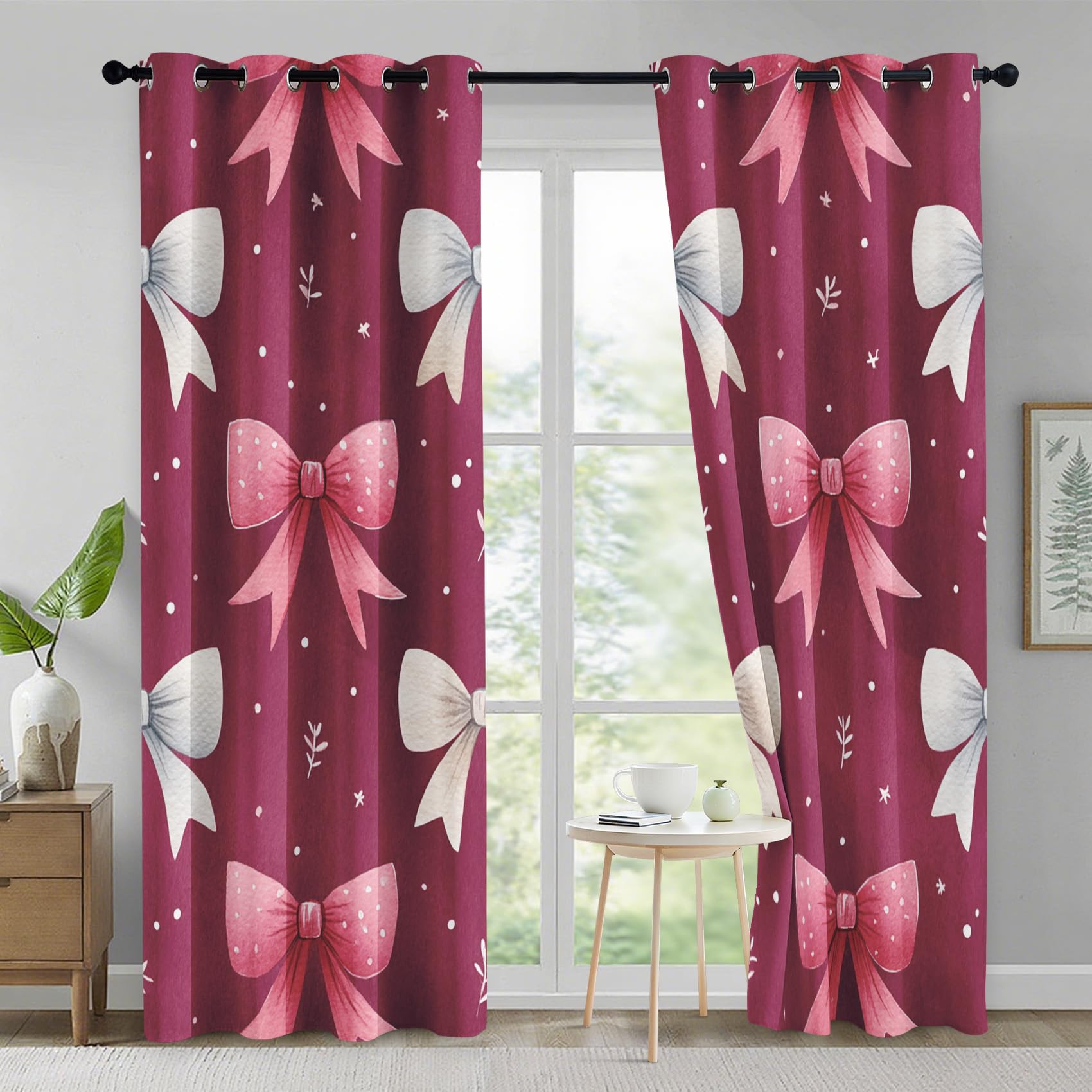 Bow Curtains 95% Blackout, Girls Bowknot Patterned Curtains for Living Room Bedroom, 90 Drop Eyelet Thermal Drapes Home Decor, 90x90 Inch 2 Panels X&-140