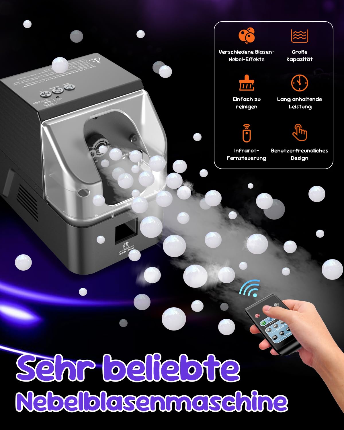 Nebelmaschine, 450W Fog Bubble Machine mit drahtloser Fernbedienung, 3 in 1 Bubble Fog Machine, Make Bubble | Fog Bubble | Continuous Fog for Halloween Weihnachten Party Hochzeit Geburtstag Holiday