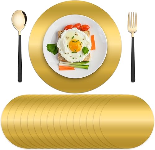 Manteles individuales desechables de papel redondos dorados, paquete de 50 manteles individuales metálicos de 13.5 pulgadas con cargador metálico