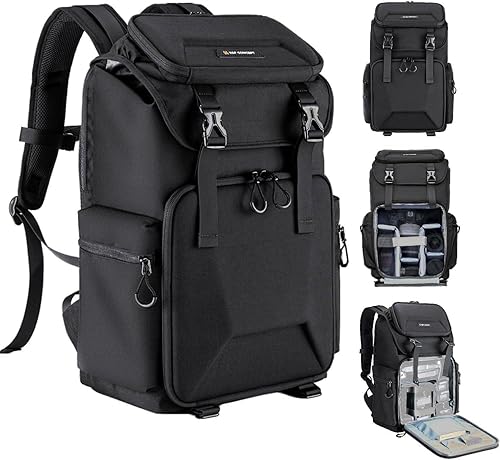 K&F CONCEPT Camera Backpack, Hard Shell Camera Bag, Large Capacity Photography Backpack with 15.6" Laptop Compartment & Tripod Holder & Rain Cover