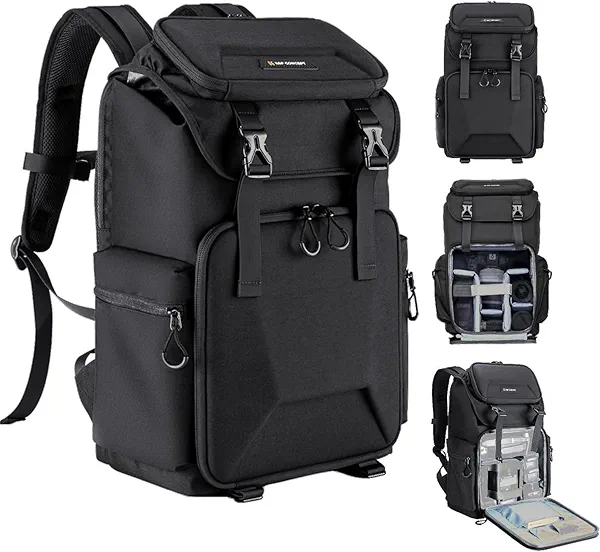 K&F Concept Camera Backpack, Hard Shell Camera Bag, Large Capacity Photography Backpack with 15.6" Laptop Compartment & Tripod Holder & Rain Cover