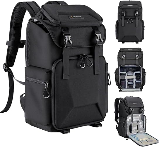 K&F CONCEPT Camera Backpack, Hard Shell Camera Bag, Large Capacity Photography Backpack with 15.6" Laptop Compartment & Tripod Holder & Rain Cover - Black