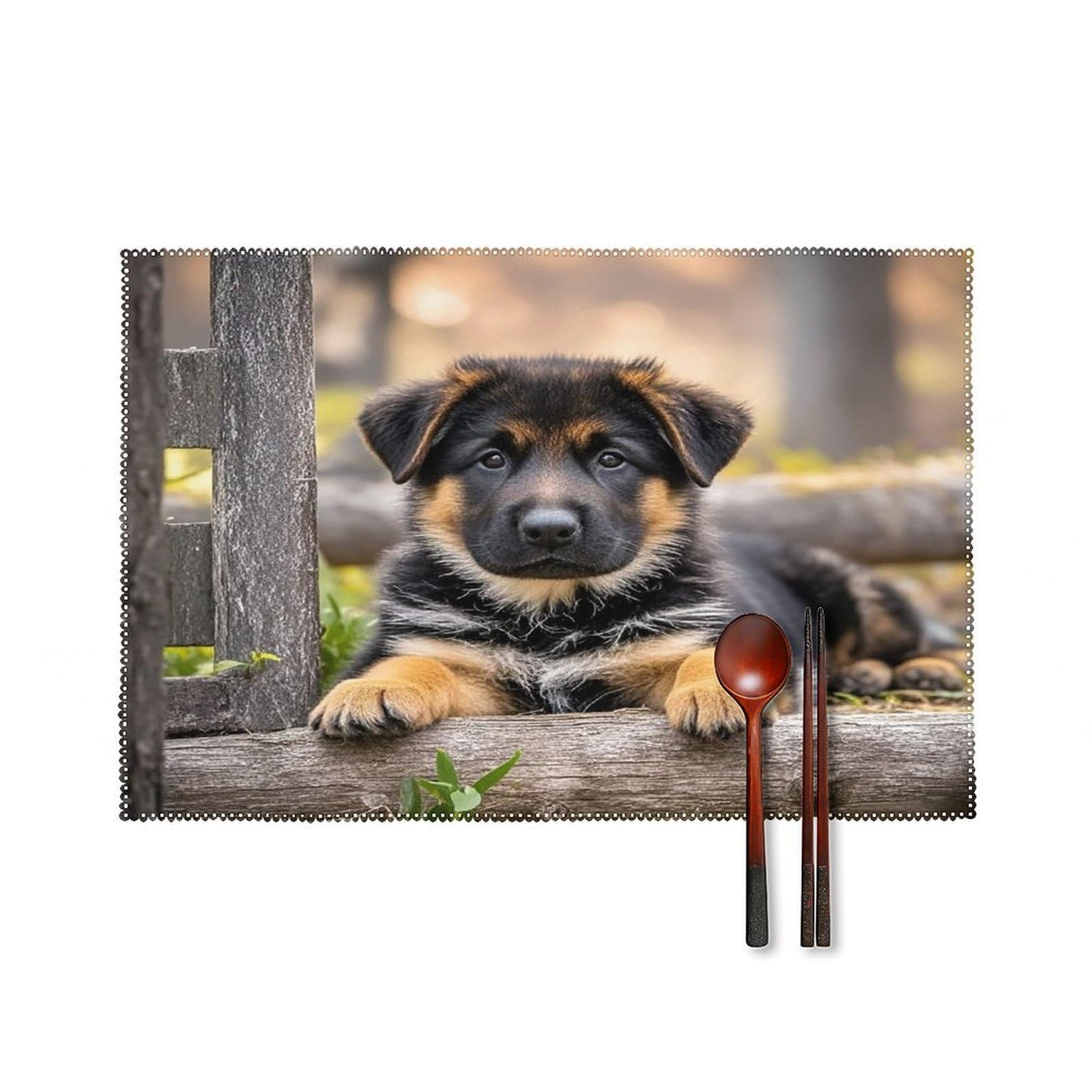 German Shepherd Puppy Placemats Set of 4 Canvas Place Mats for Dining Table Square Non-Slip Table Mats Heat Resistant Washable Placemat for Kitchen Home Decor 12" X 18"