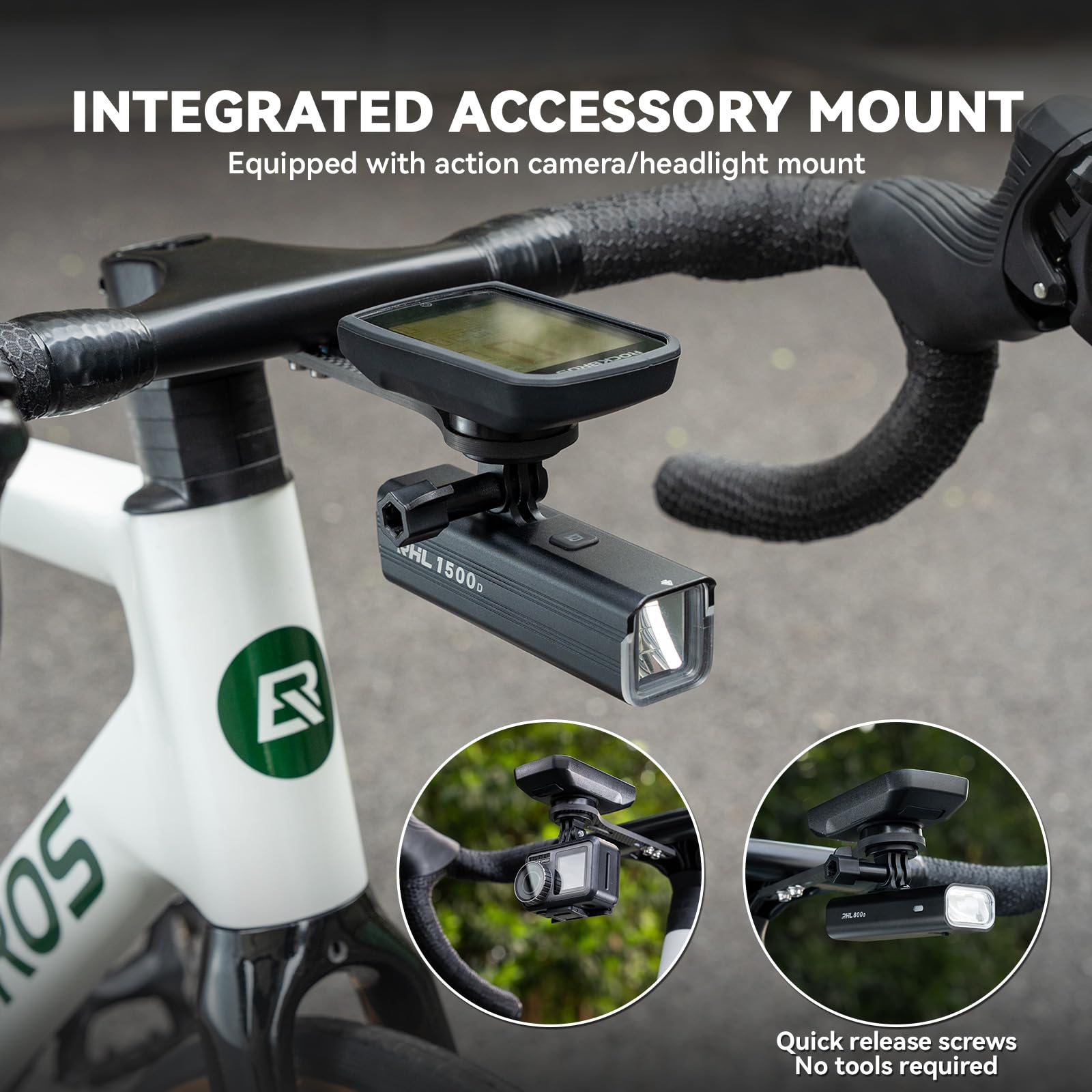 ROCKBROS Soporte para Ciclocomputador de Fibra de Carbono, Montura Delantera Alargada Ultraligera 13g, Compatible con Garmin Edge 540/1050, Wahoo, Bryton, Cámaras de Acción y Luces