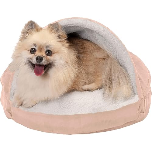 Furhaven Cozy Pet Beds for Small, Medium, and Large Dogs and Cats - Snuggery Hooded Burrowing Cave Tent, Deep Dish Cushion Donut Dog Bed with Attached Blanket, and More