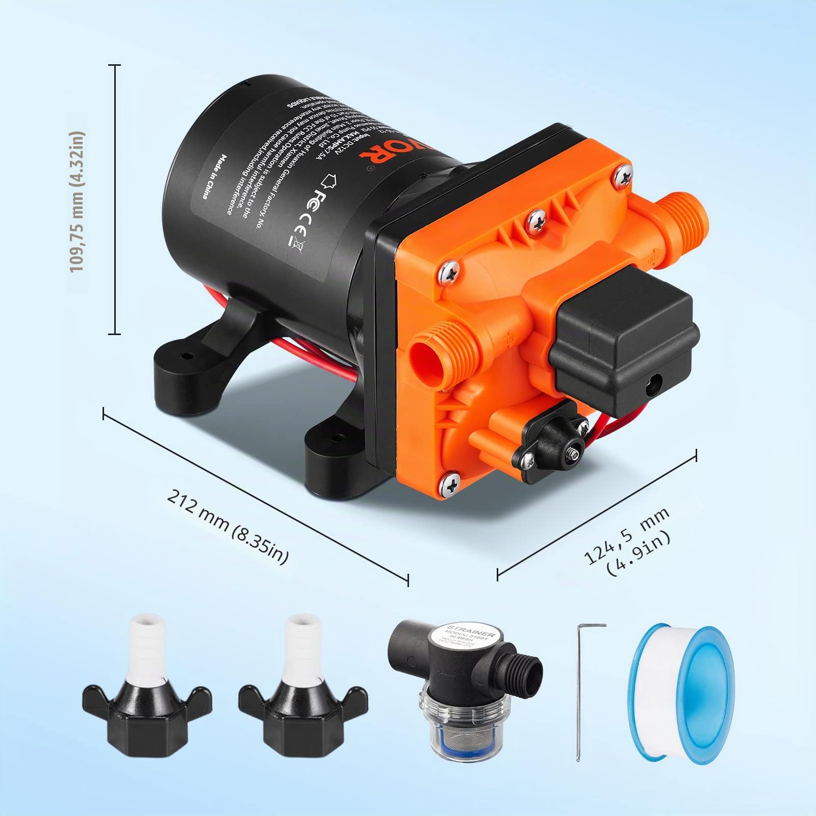 VEVOR Wassermembranpumpe, 12 V DC, 13L/min Durchfluss, 3,8 bar Nenndruck (2,76–5,5 bar einstellbar), 1/2 Zoll MNPT selbstansaugende Sprühpumpe mit Druckschalter für Wohnmobil, Camper, Marine, Boot