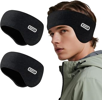 2 Pack Winter Double-Layer Ear Warmer Headband Knit Fuzzy Lined Ear Muffs for Men Women Ski Running Hiking Ear Covers