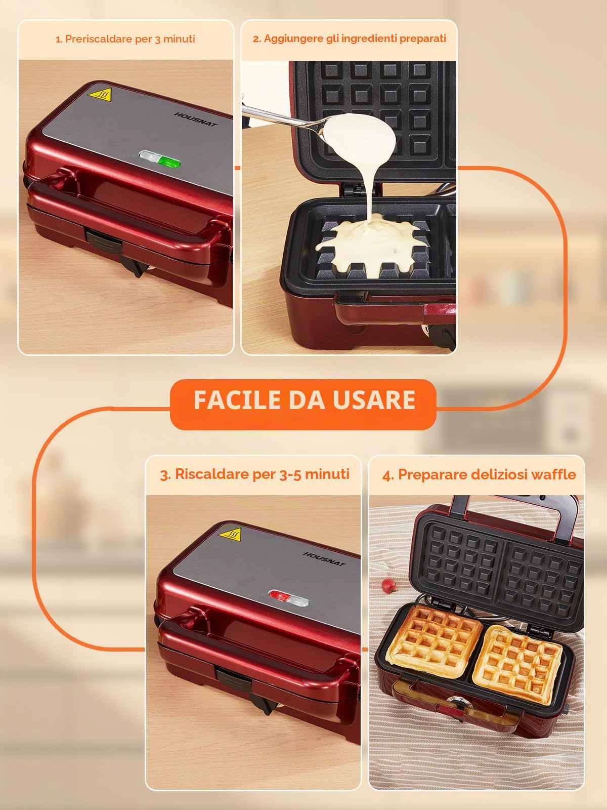 Macchina per sandwich 3 in 1 - Tostapane per sandwich - 1200 W con controllo della temperatura a 5 velocità - Per waffle belgi - Rivestimento antiaderente - Perfetto per la colazione, Rosso