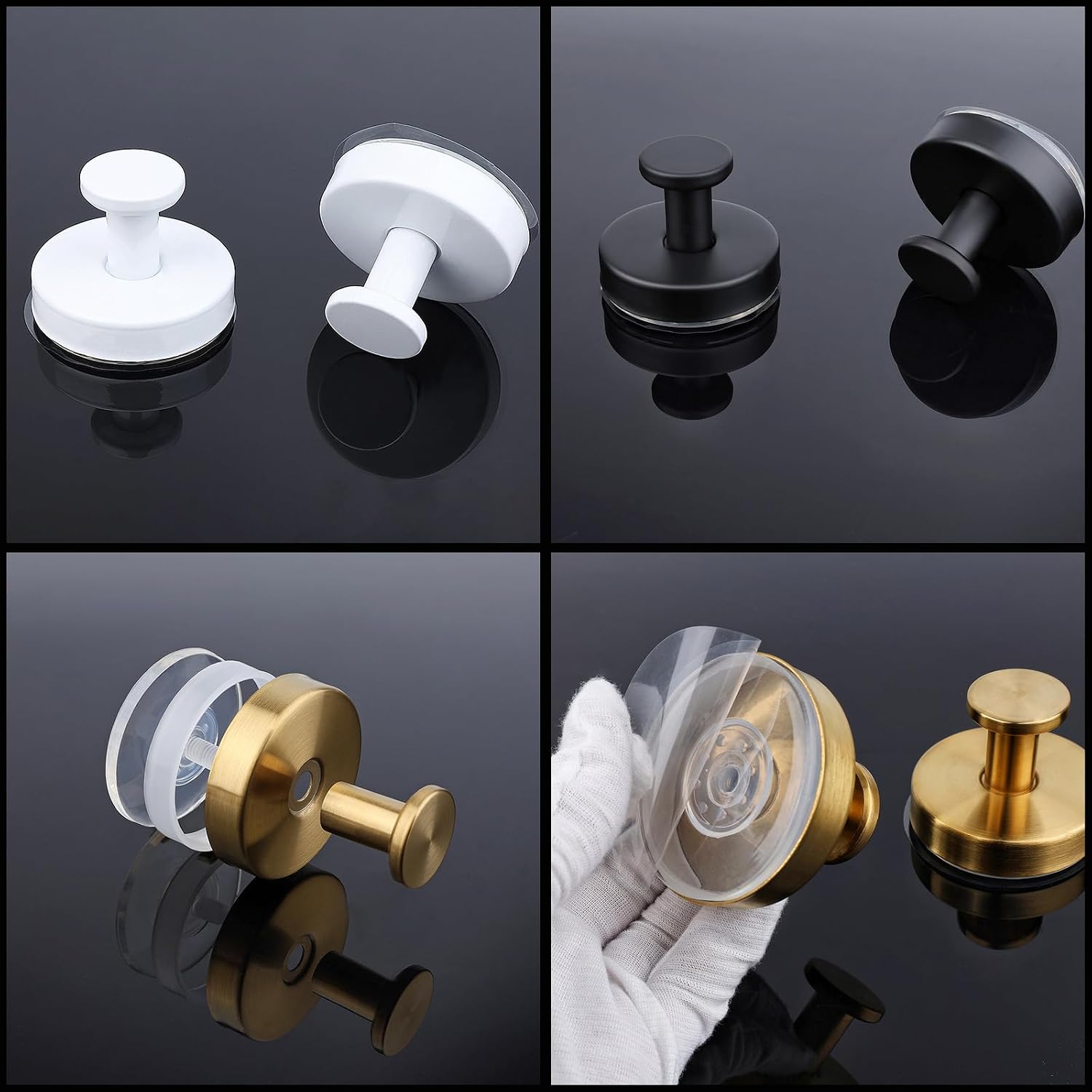 Suction Hooks - Shower Suction Cup Hooks, No-Drill Waterproof & Rustproof for Bathroom, Glass Door, Mirror, Kitchen - Holds Up to 15 lbs (Black, 4 PCS) image 3