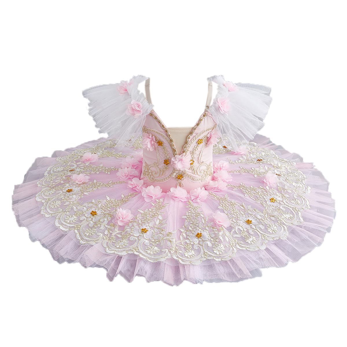 Professioneller Ballett-Tutu Pfannkuchenkleid Elegante Spitzenapplikation Rosa Mädchen Schwanensee-Tanzkleid