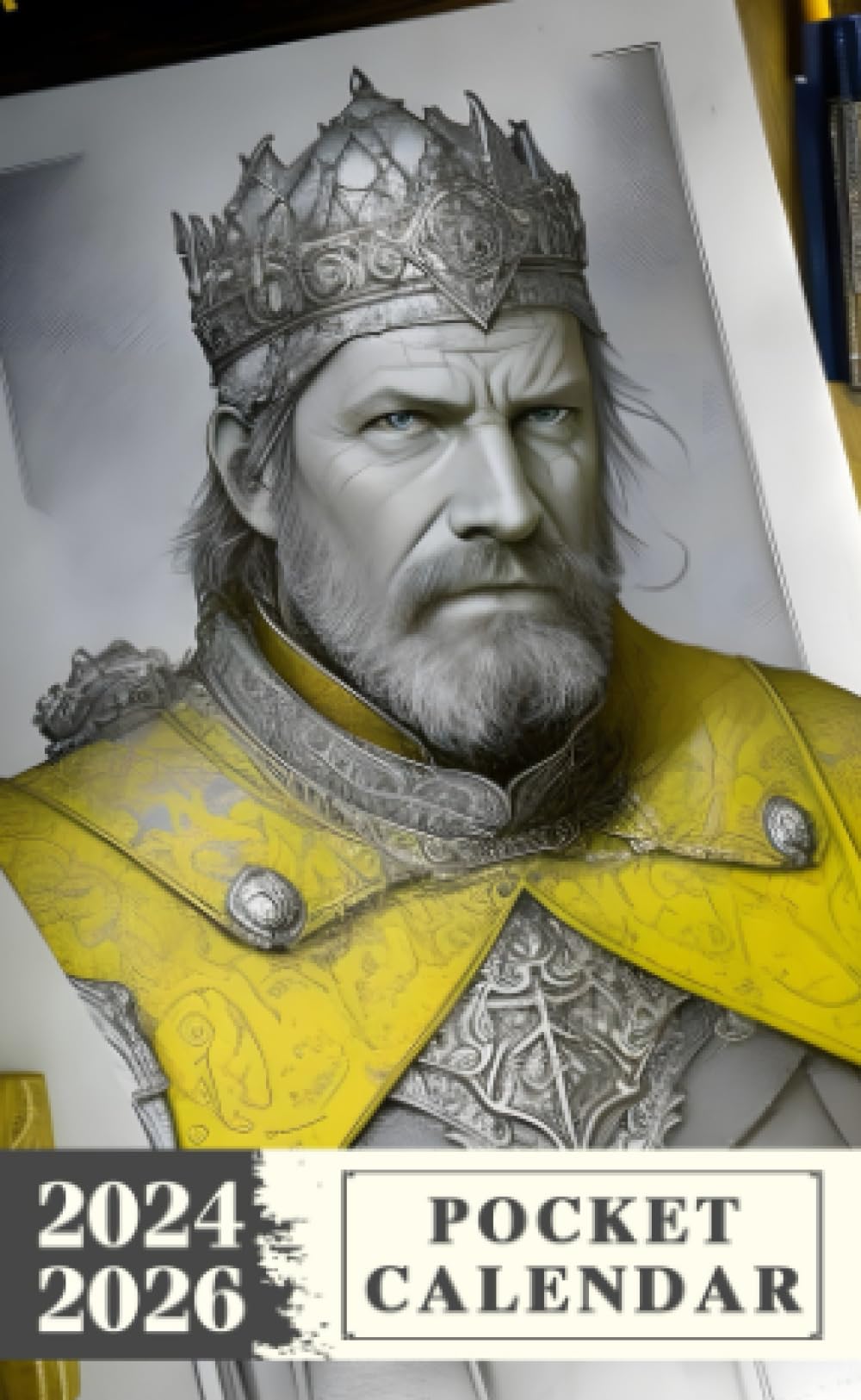 Pocket Calendar 2024 - 2026 With Moon Phase: Three-Year Monthly Planner for Purse , 36 Months from January 2024 to December 2026 | Uther Pendragon | ... drawn | Dark and gritty sketch | Bold lines |