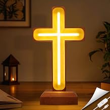 Handcrafted Wooden Cross Lamp, USB Warm Light for Bedside