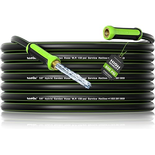 RAINPOINT Garden Hose 50ft x 5/8", Water Hose, Flexible, Lightweight Hybrid Hose with Swivel Handle, Male to Female Fittings
