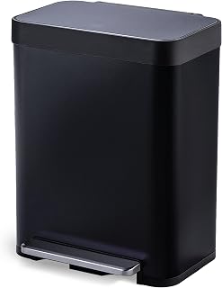 Home Zone Living 13 Gallonen Küchenabfalleimer, großer Edelstahl-Körper, 50 Liter Fassungsvermögen, mattschwarz, Virtuoso Serie