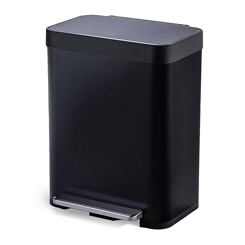 Miniatura 11 de Home Zone Living - Cubo de basura delgado para cocina de 13 galones con dos compartimentos para reciclaje, de acero inoxidable, color negro, 50