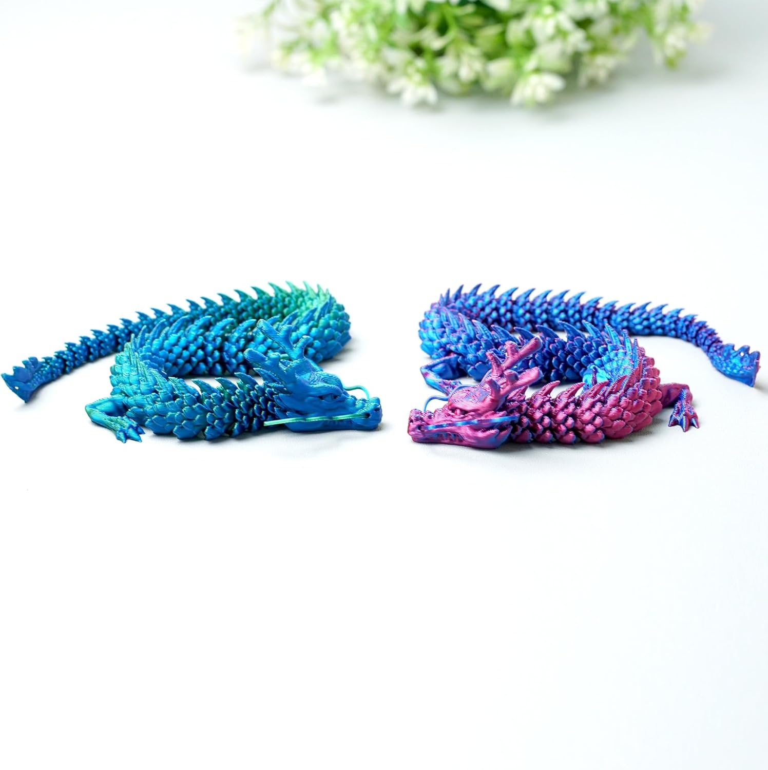 2cps 3D Printed dragon Model,Flexible Realistic Articulated Animal Fidget Toys,Mystery Figurines Gifts for Easter,Executive Desk Funny Décor and Festival Collectible,Easter Basket Stuffers (RB+GB)