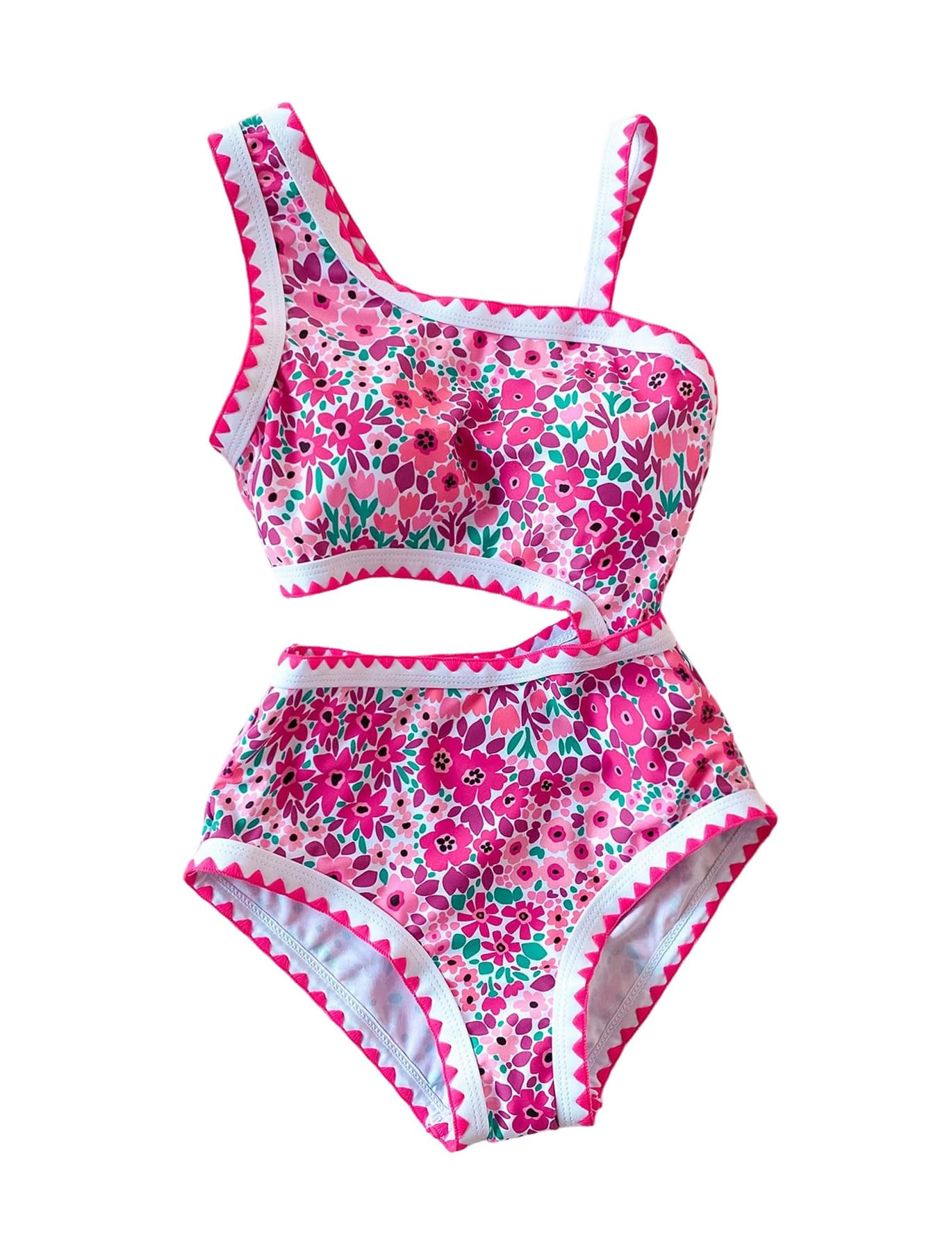 Floerns Einteiliger Badeanzug für Mädchen, Sommer, Blumenausschnitt, asymmetrischer Ausschnitt, Monokini