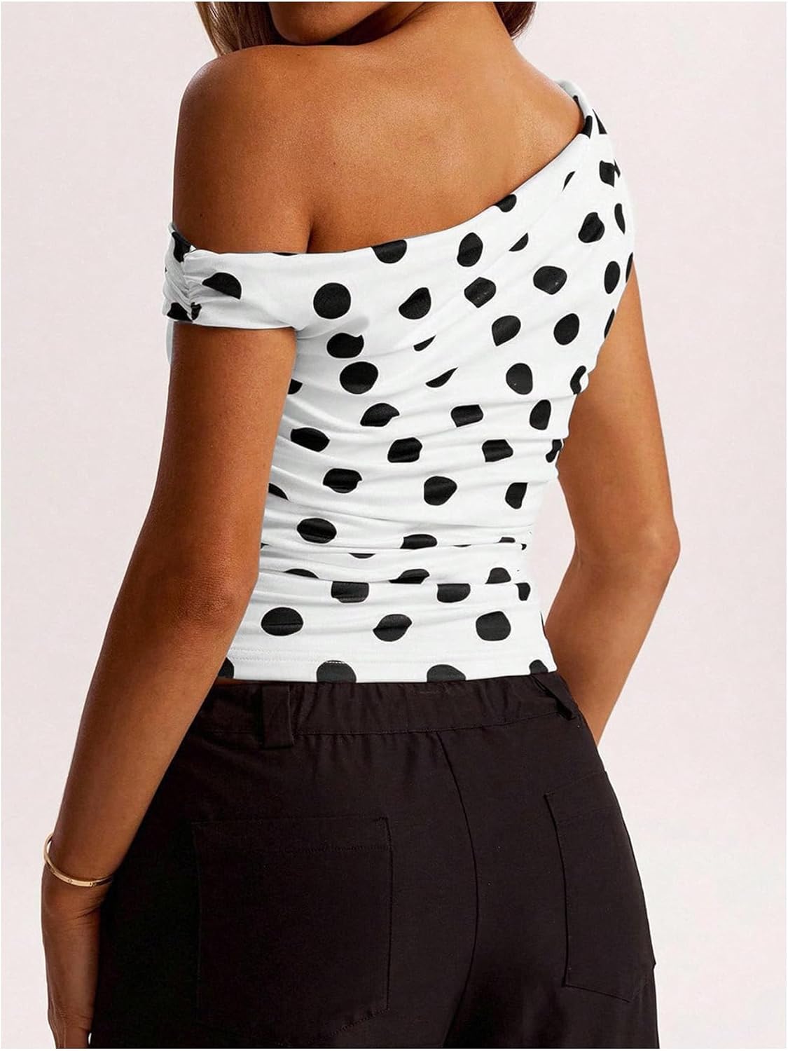 MakeMeChic Women's Polka Dots Asymmetrical Tops Going Out Y2k Crop Tops - Image 3