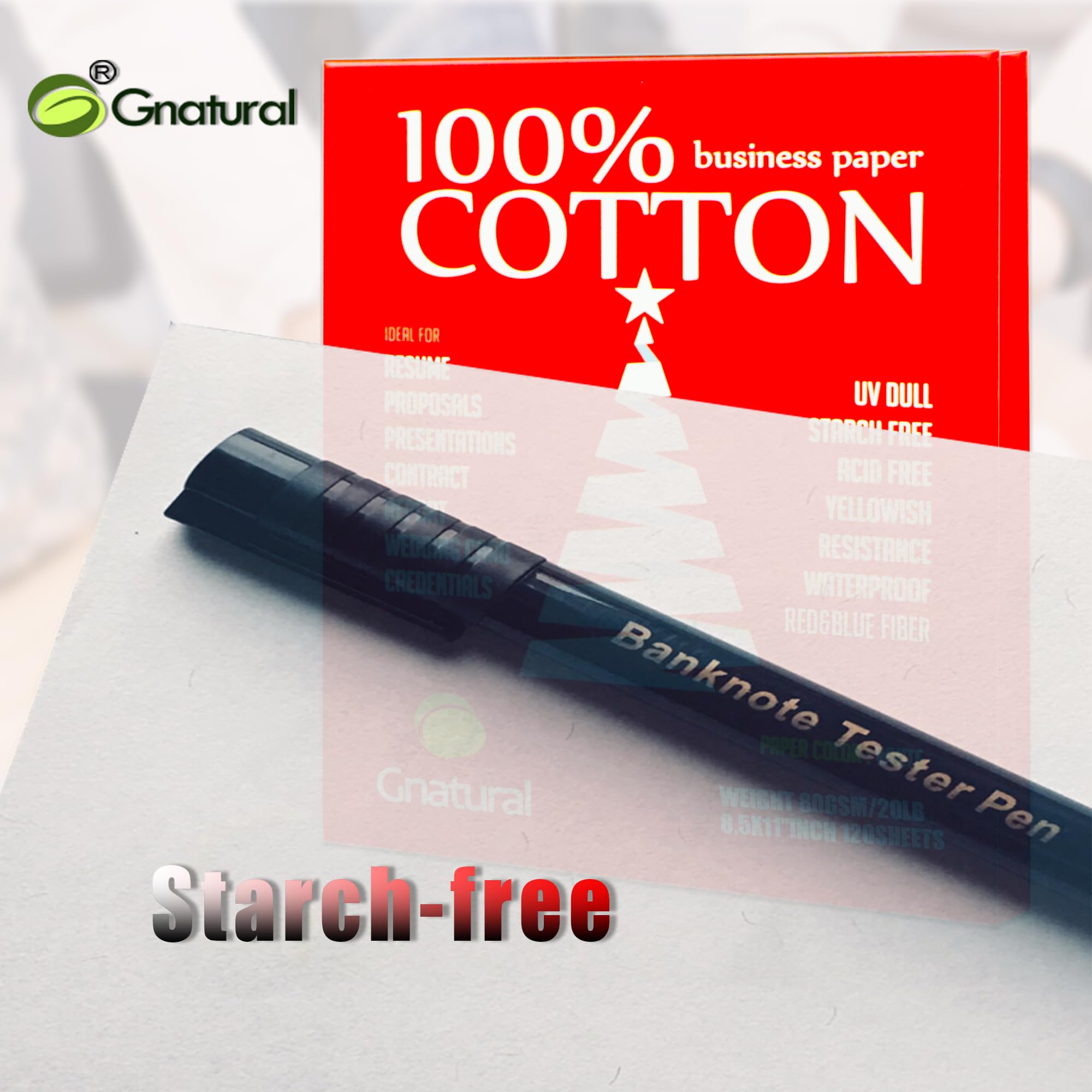 Image secondaire de Lot de 120 feuilles de papier professionnel 100 % coton, format Gnatural 21,6 x 27,9 cm, 9,1 kg/80 g/m², papier contractuel avec