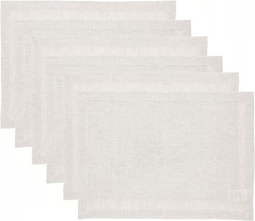 Solino Home Athena - Juego de 6 manteles individuales de lino natural claro de 14 x 19 pulgadas, manteles individuales 100 % lino puro para verano