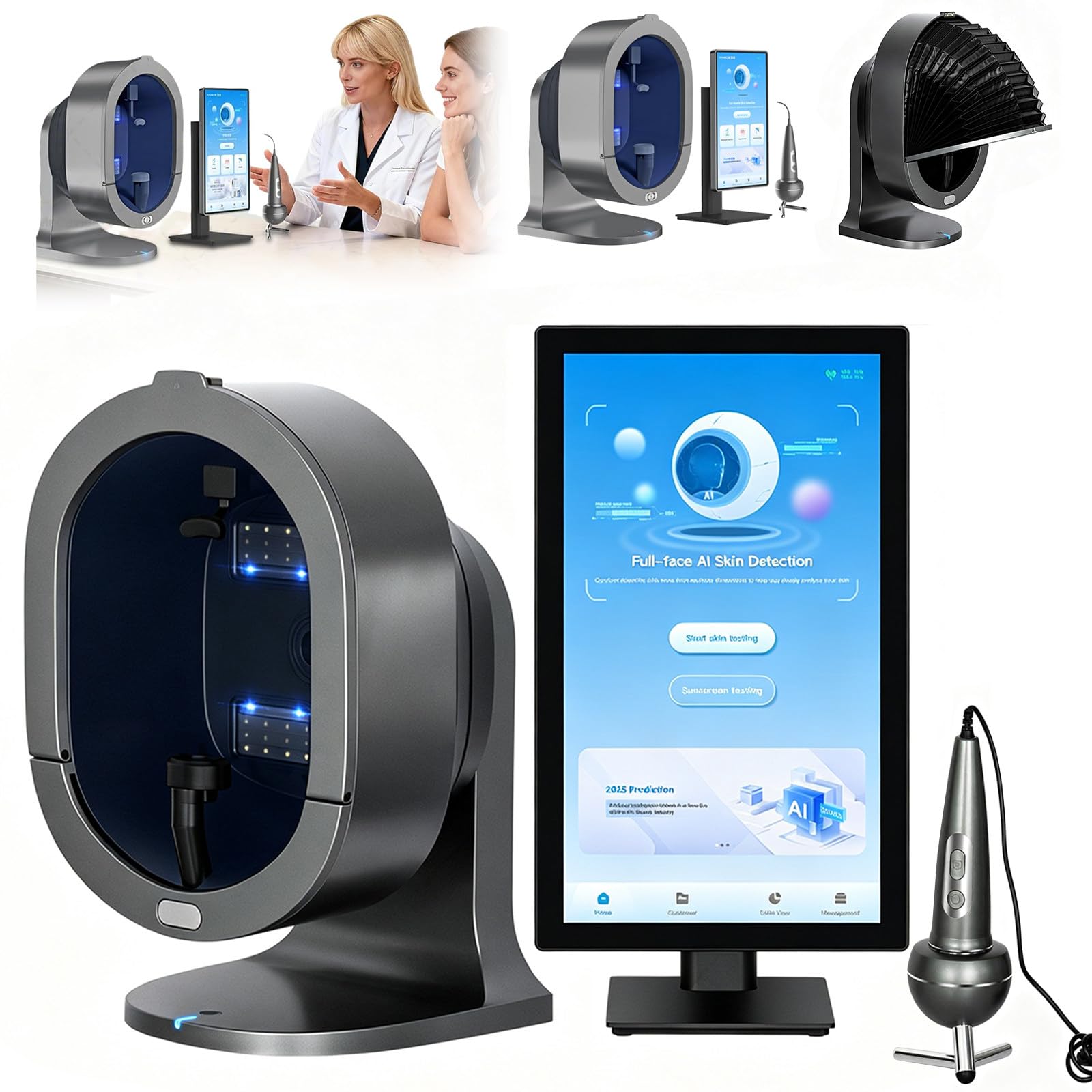 Analizador De Piel, Escáner 2 En 1 para Piel Y Cuero Cabelludo, 9 Imágenes Espectrales, Resolución De 36 Megapíxeles, Análisis De Rostro, Sueño Y Gestión De Informes De Peso 15.6in