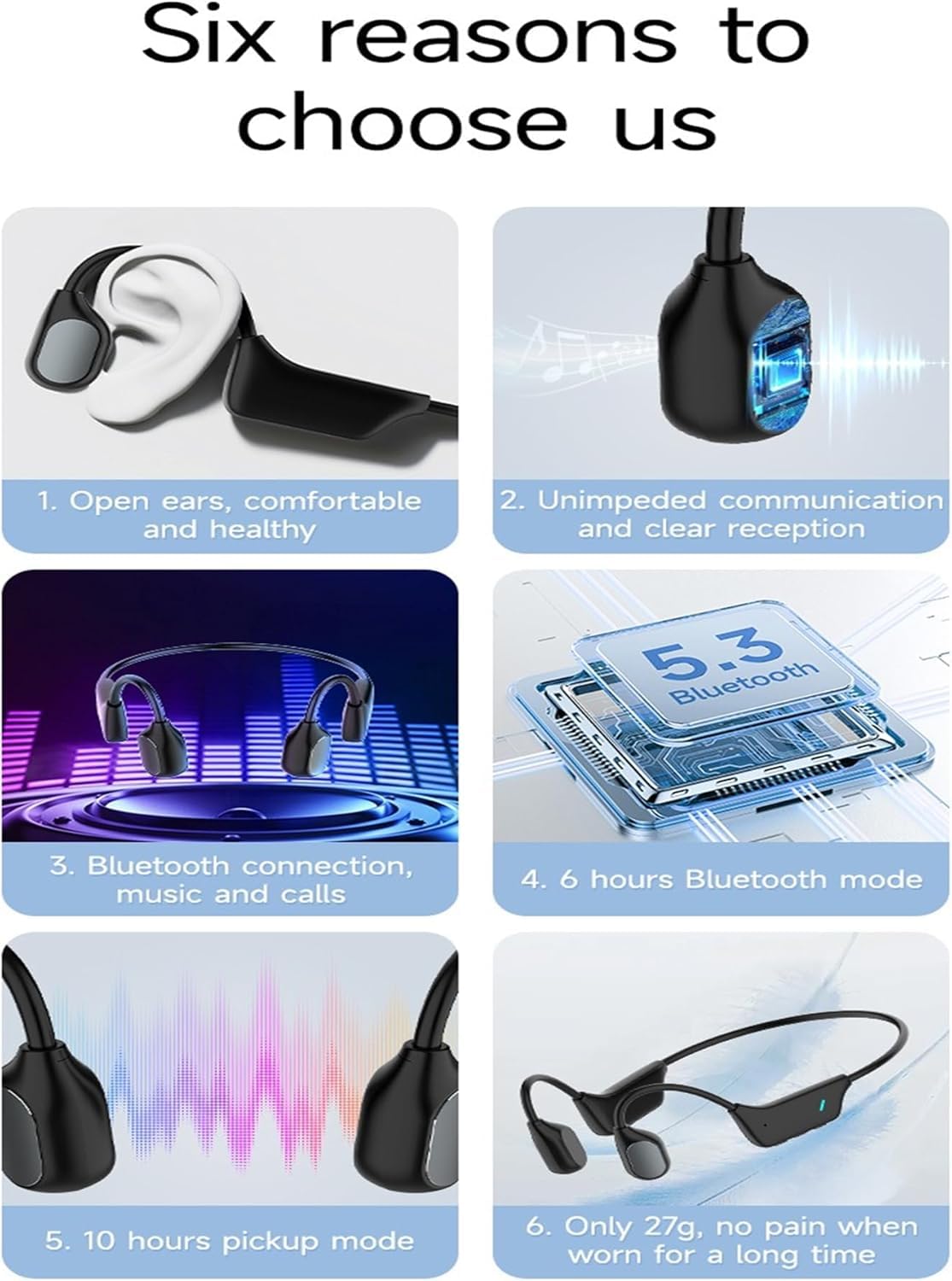 Auricolari Bluetooth a conduzione ossea, per anziani, ultra leggeri, 22 g, fino a 10 ore di durata della batteria