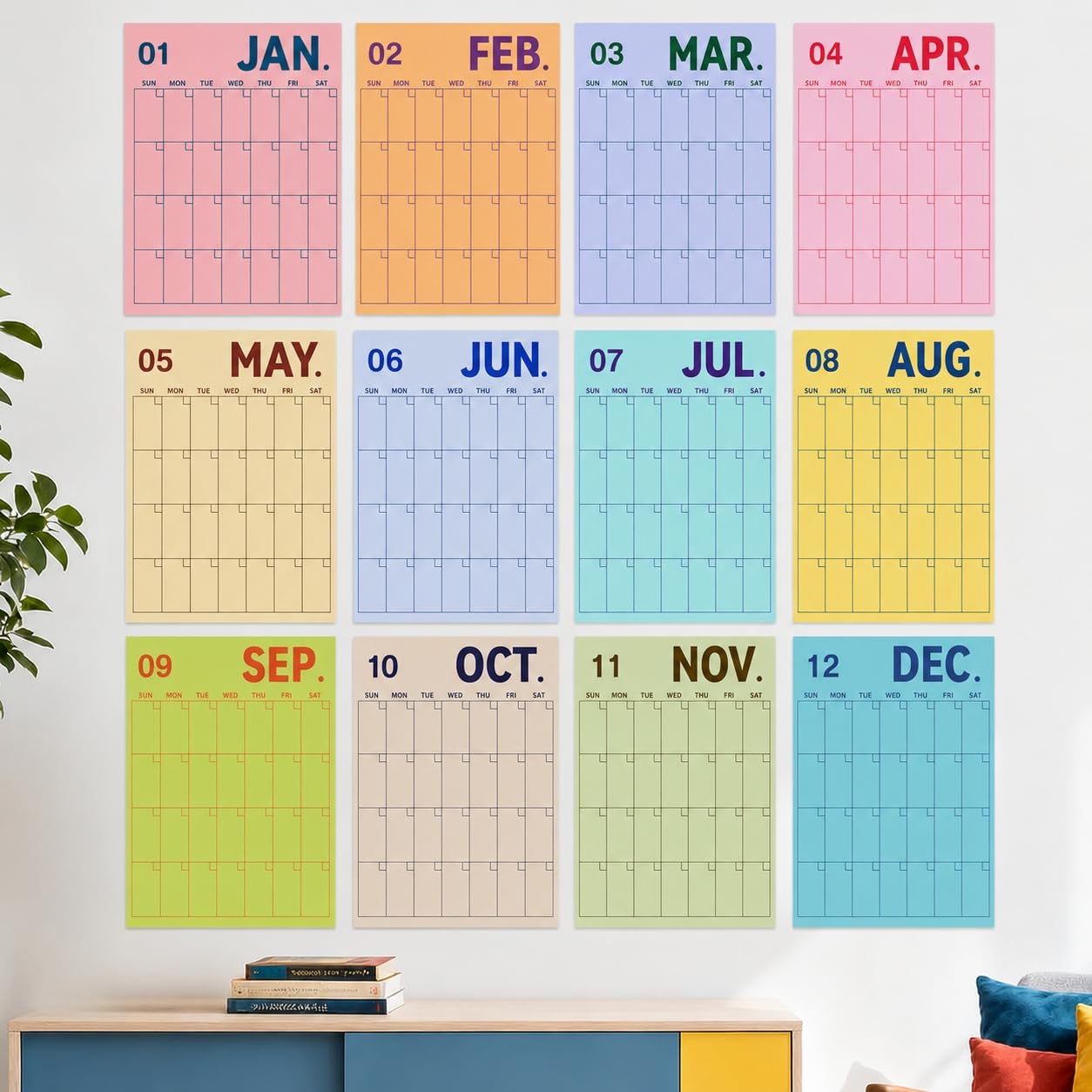 Großer Wandkalender 2025, 18 Monate, vertikaler Wandplaner, bunter wiederverwendbarer Kalender für die Wand mit 18 bunten Designs, großer Platz für Büro, Zuhause, Schule, Organisation, 30,5 x 40,6 cm