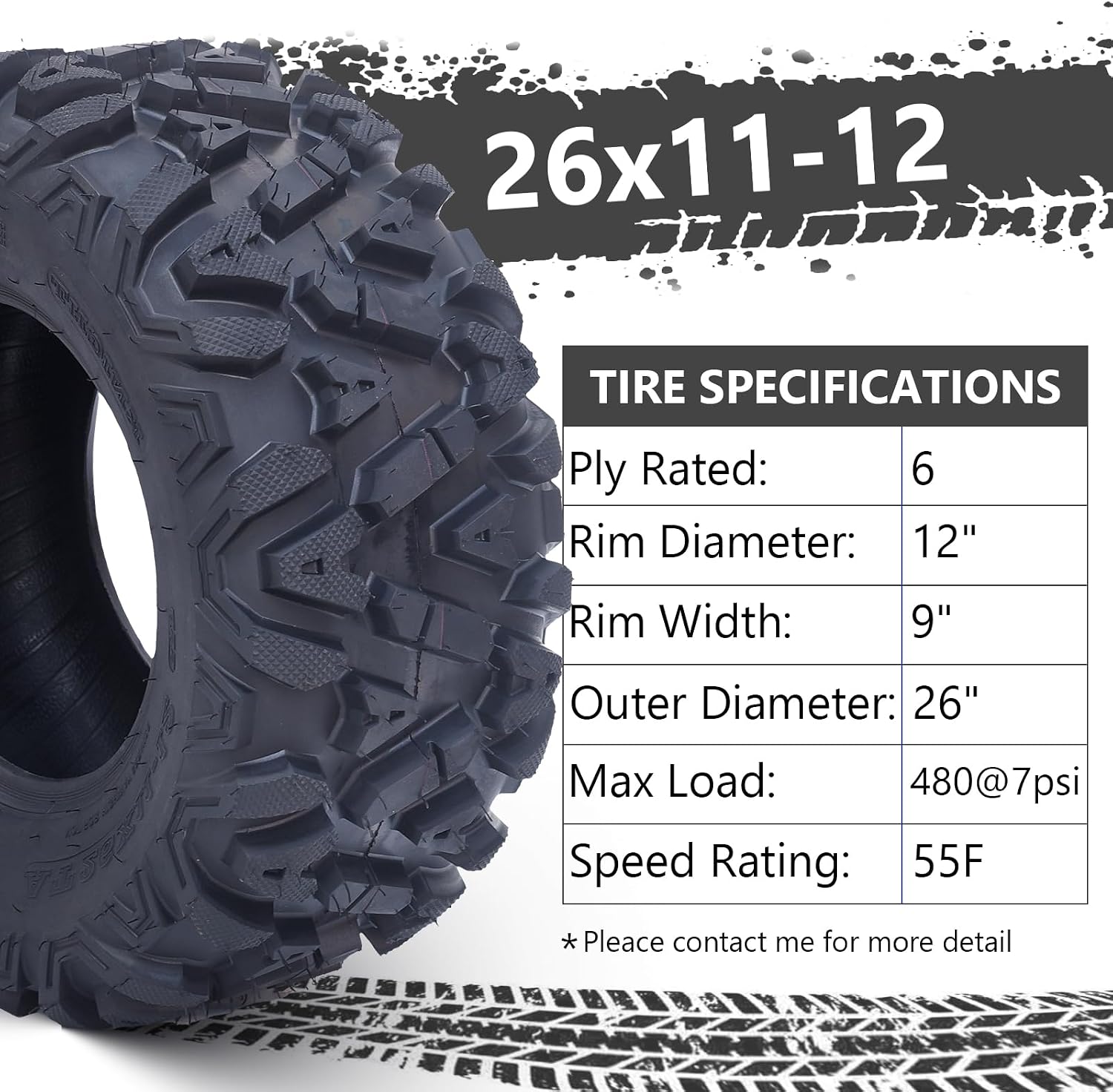 TROPOW 26x11x12 Atv Tires, Set of 2 Atv Tires 26x11-12 6PR, All Terrain Atv/Utv Off-Road Tires, Black