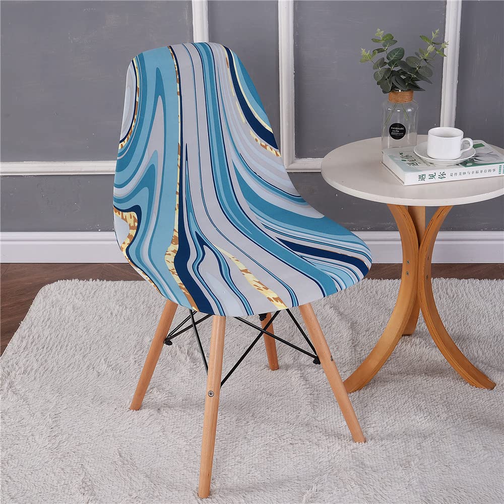 Highdi Gold Blue Marble Scandinavian Dining Chair Covers, Stretch Universal Armless Chair Slipcovers Shell Chairs Covers Removable Washable For Kitchen, Bedroom, Living Room, Lounge (6Pcs,)