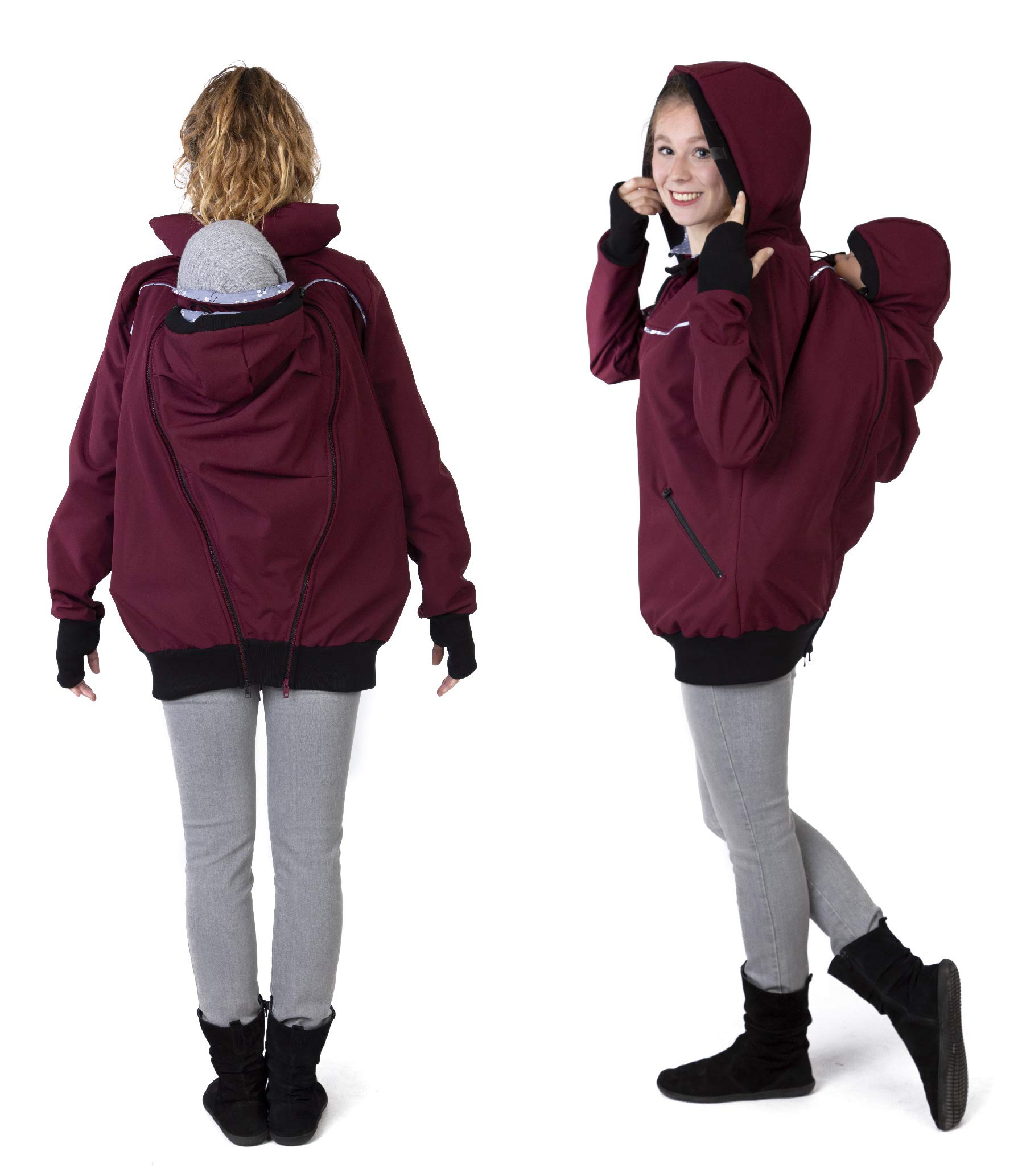 Viva la Mama Veste de portage 4 en 1 pour porter sur le dos ou la poitrine, softshell, veste de grossesse + veste kangourou – Aventuris