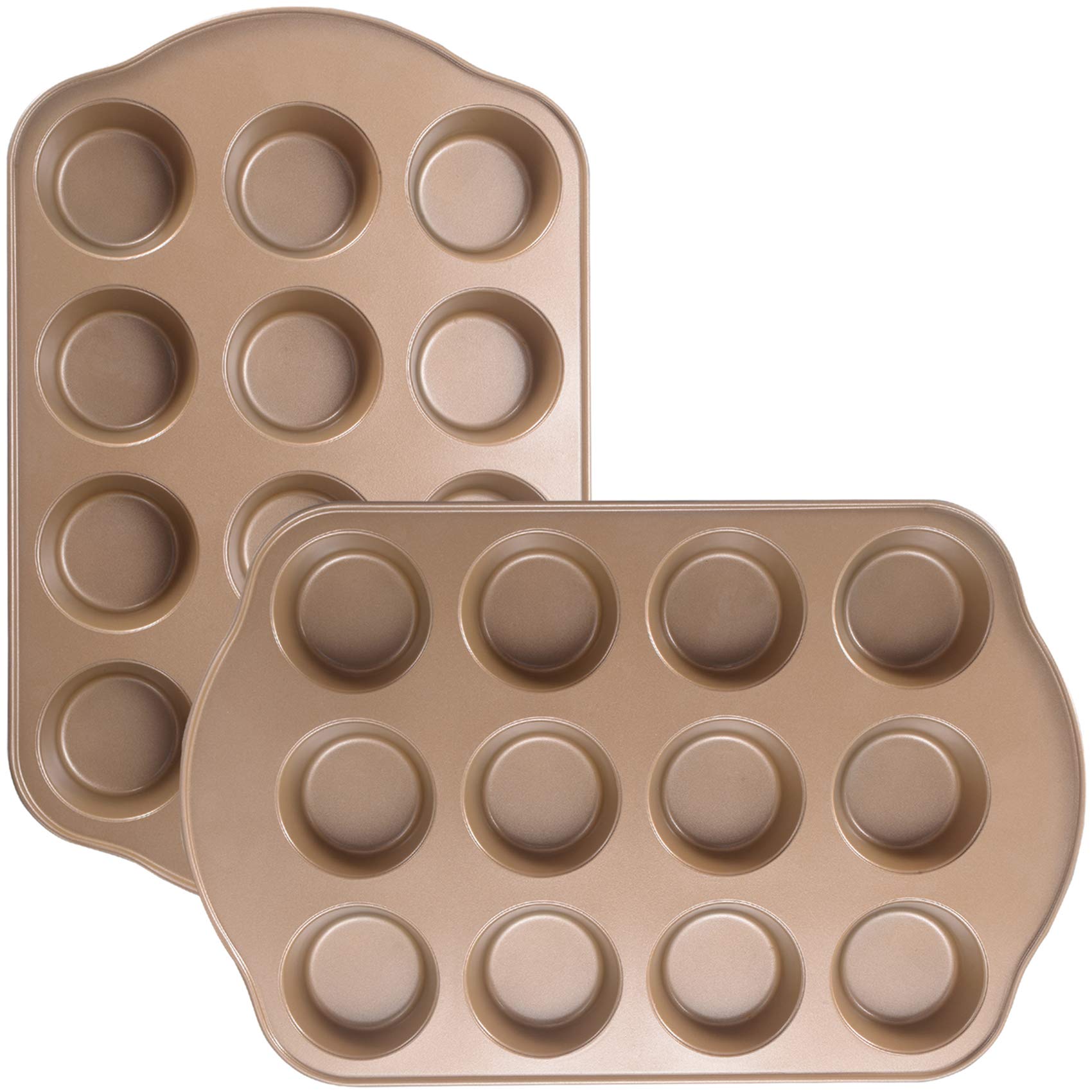 Antihaft-Muffinform 12, große Cupcake-Pfannen zum Backen, Muffinform für den Ofen, 2er-Pack, 12 Tassen, Gold