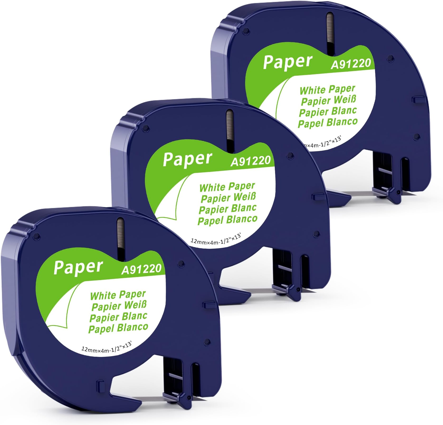 3X Compatible for Dymo Letratag Paper White Labels Tape 12mm x 4m 91200 S0721520, Compatible for Dymo Letratag LT-100H LT-100T LT-110T QX50 XR XM 2000 Plus 200B, Black on White