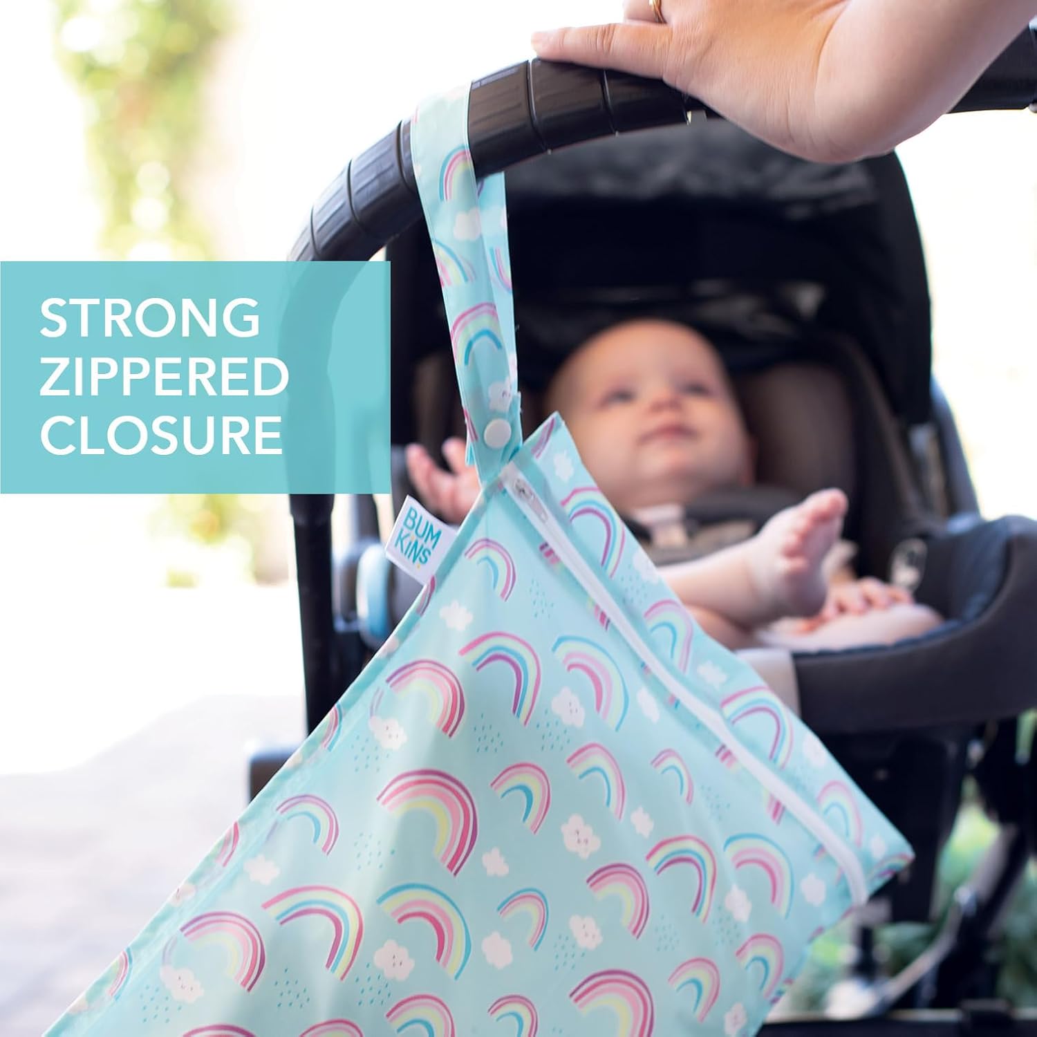 Bumkins - Waterproof Wet and Wetdry Bags - For Beach, Baby, Travel, Swim Suit, Cloth Diapers, Pump Parts, Pool, Gym, Toiletries - Reusable & Easy to Clean - Rainbows Blue - 2 Pack