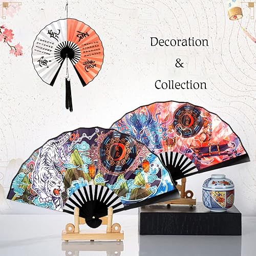 Miniatura 7 de Adorinno Zodiac - Ventilador plegable de mano estilo chino japonés para hombres y mujeres con cultura oriental, para exteriores, festivales de