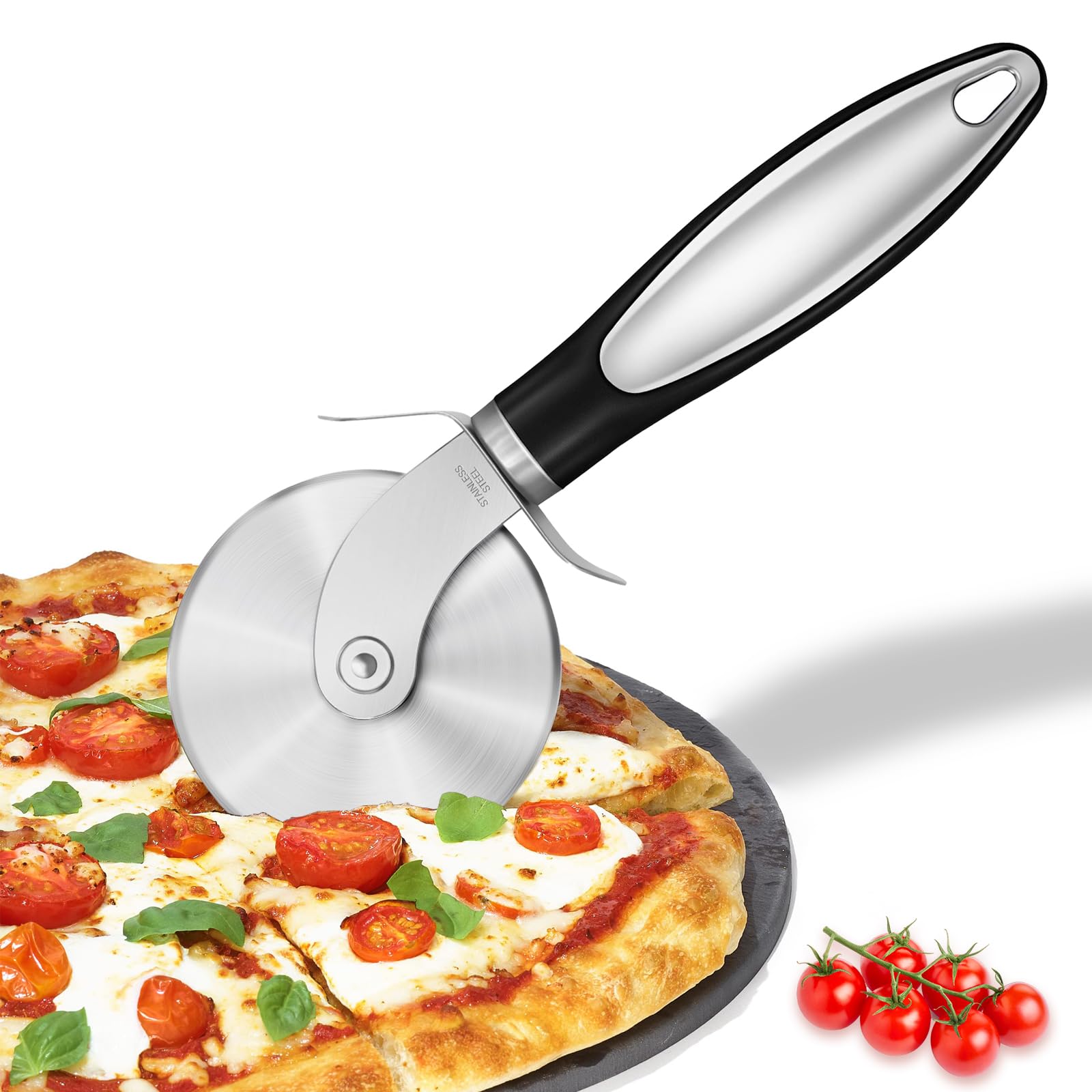 Grsta Premium Pizza Cutter, Professional Pizza Cutter with Stainless Steel, Sharp Pizza Cutters, Easy to Clean, Pizza Cutter with Anti-Slip Handle for Waffle, Bread, Pastry