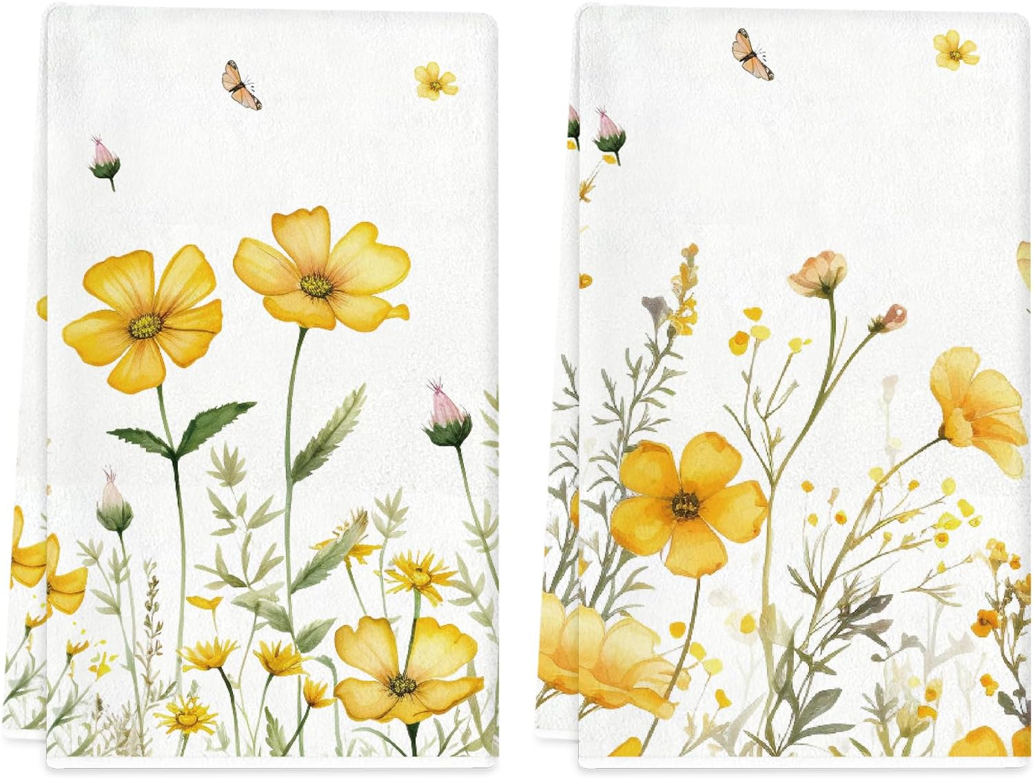 TAJWE Spring Kitchen Towels 18x26 Inch Set of 2 Yellow Floral Flowers Dish Cloths Farmhouse Summer Holiday Hand Rags for Home Decoration