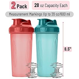 Mr. Pen- Shaker Bottles for Protein Mixes, 28 oz, 2 Pack, Light Blue & Red, Protein Shaker Bottle with Wire Whisk Ball, Blender Bottle