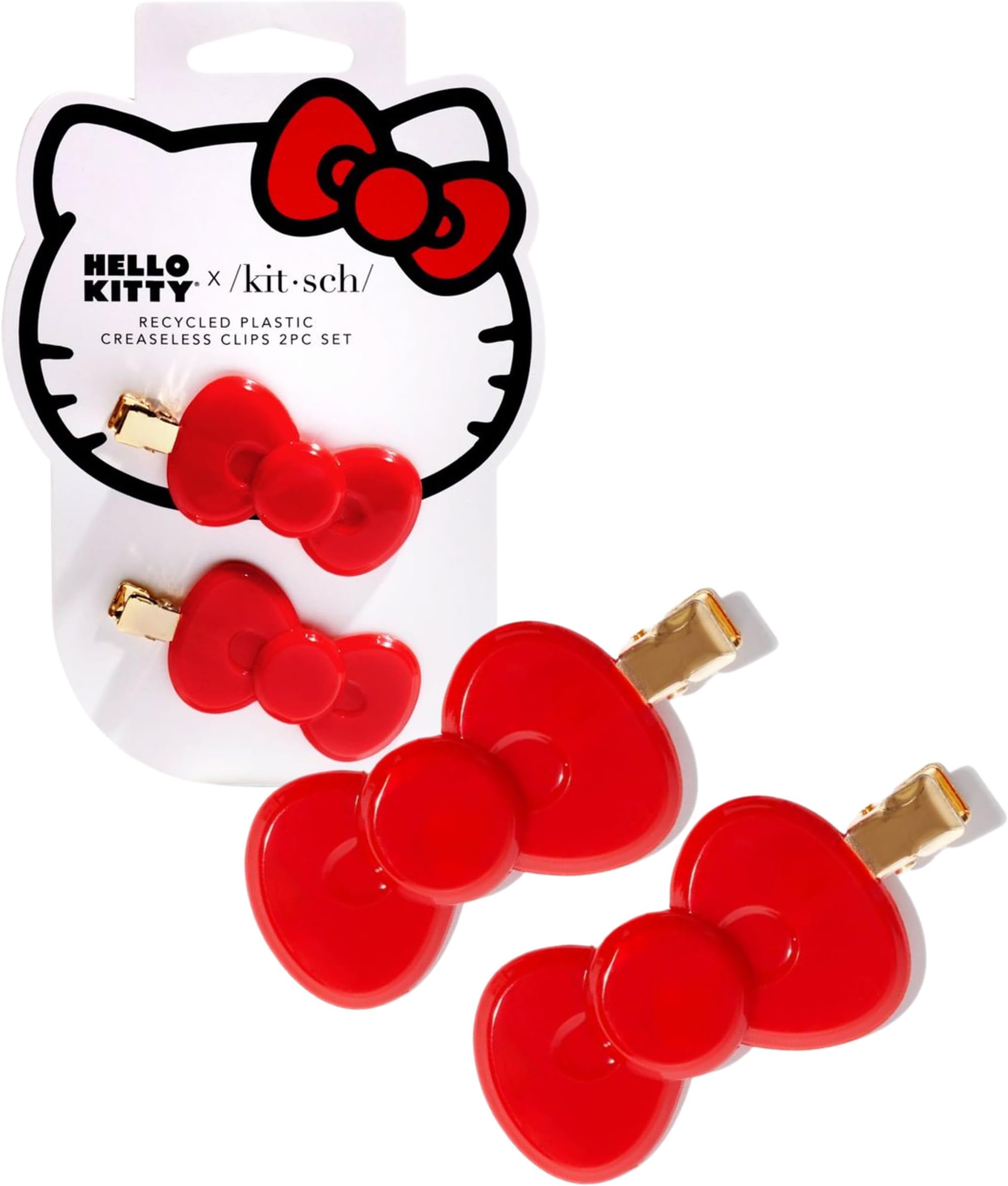 Hello Kitty x Kitsch Creaseless Hair Clips for Women - No Crease, No Bend Hair Clips for Styling, Bangs, Makeup Application, Face Wash | Durable Plastic - Red Bow Design | Ideal Gifts for Women, 2pc
