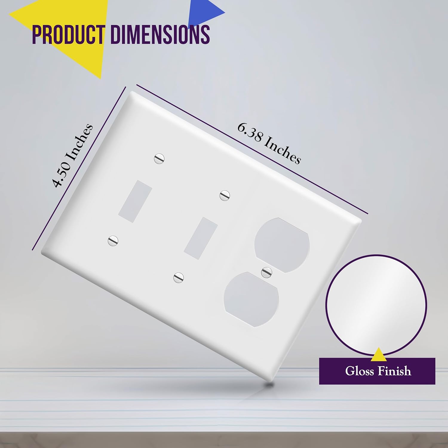ENERLITES Combination Triple Gang Wall Plate, Double Toggle Switch/Single Duplex Receptacle Cover Plate, Standard Size 3-Gang 4.5" x 6.38", Polycarbonate Thermoplastic, 881221-W, White