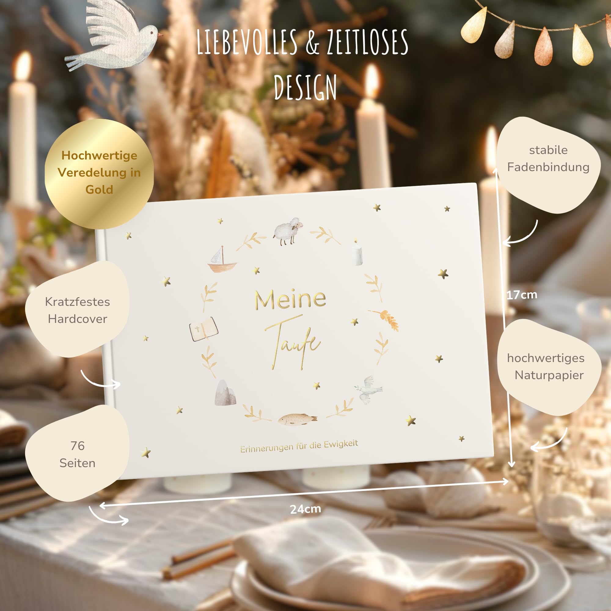 MeinBaby123® Taufbuch Meine Taufe | Taufbuch | Geschenk zur Taufe | Taufgeschenke Jungen & für Mädchen | Erinnerungsbuch Taufe | Taufe Deko - vergoldetes Cover