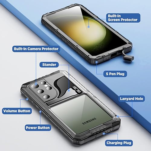 Miniatura 6 de Mitywah Funda impermeable para Samsung Galaxy S23 Ultra, funda de metal resistente, carcasa de cuerpo completo a prueba de golpes con protector de