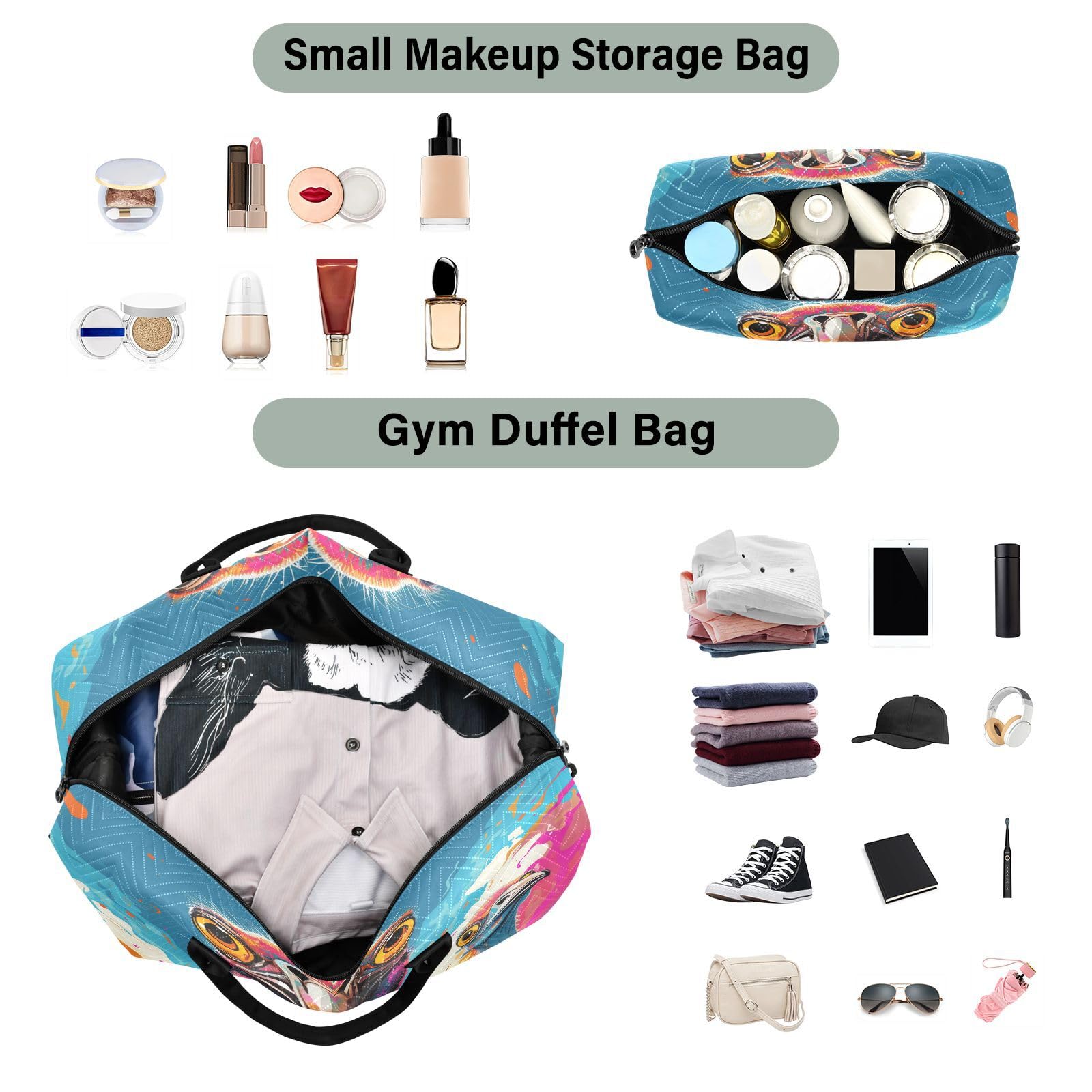 Aquarell Strauße Cartoon-Kunst Sporttasche Handtasche mit Make-up Aufbewahrungstasche Badetasche für Reisen Mädchen Männer