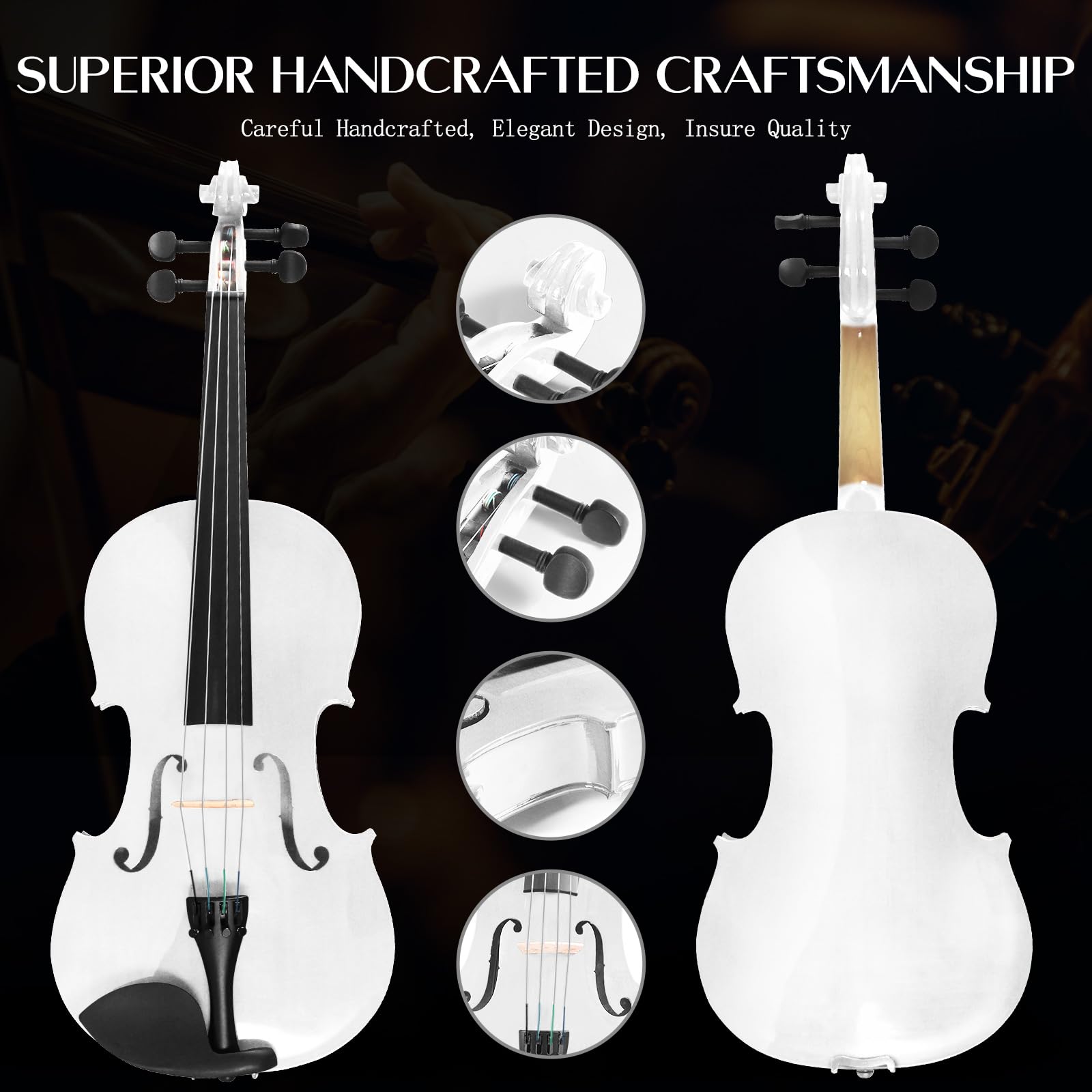 Juego de viola acústica de 16 pulgadas, violín para principiantes, viola de madera maciza barnizada hecha a mano para adultos, estudiantes, instrumento musical con funda, arco, colofonia,
