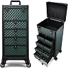 Stagiant Makeup Trolley Vanity Case Large Makeup Case Lockable Make Up Box Organiser with 4 Drawers Hairdressing Trolley on Wheels Beauty Nail Technician Cases Green
