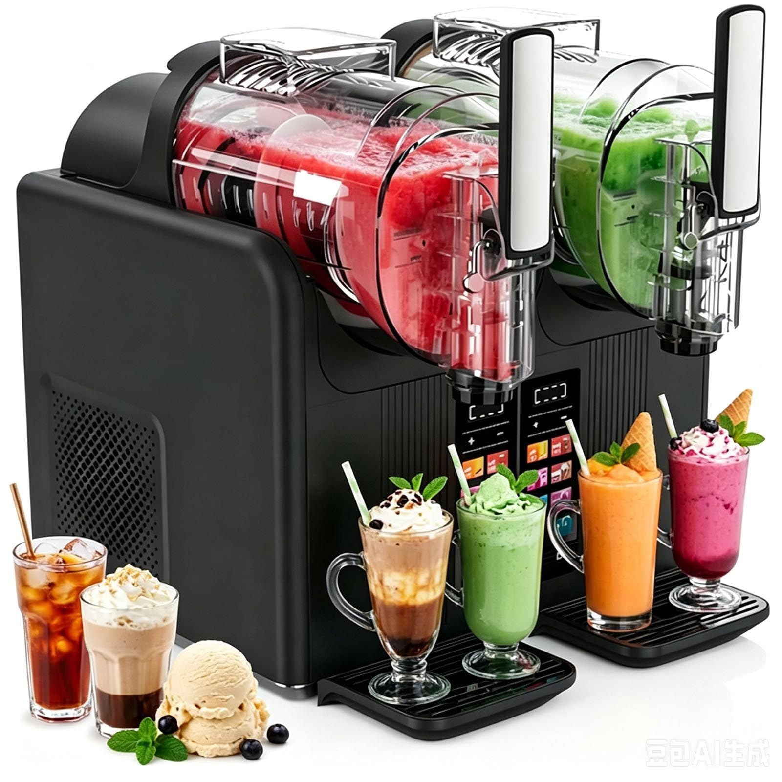 Granizadora Profesional Compacta, Doble Depósito 4 L, 380 W Black | La ventilación por tres lados favorece un uso estable en casa, cafeterías, bares, tiendas de té y pequeños restaurantes