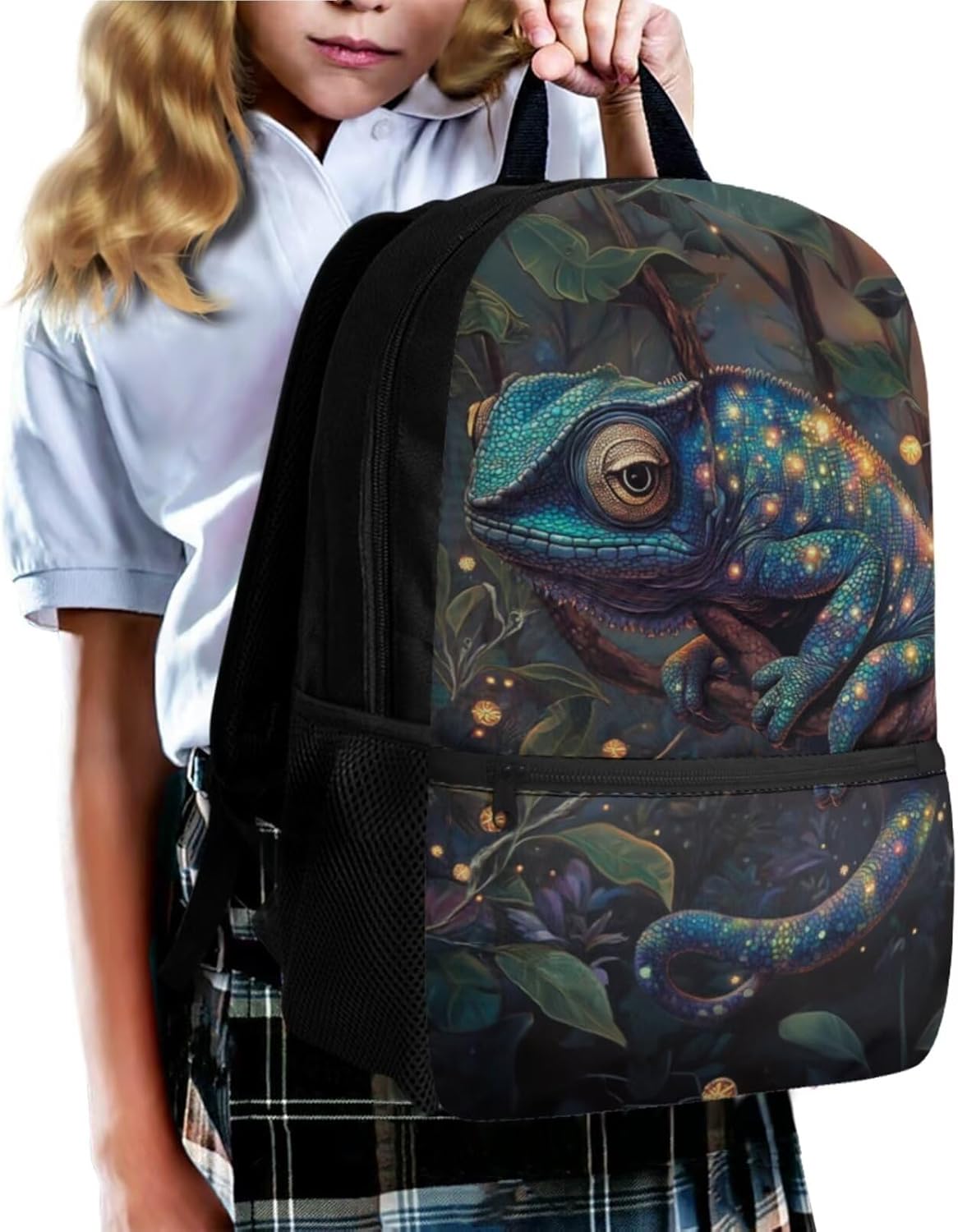 Cozeyat Chameleon Elementary School Backpack for Boys 4pcs Boys Bookbag 10-12 Years Old 17 Inch Large Capacity School Supply Bag Travel Book Bag Casual Daypack Rucksack - Image 2