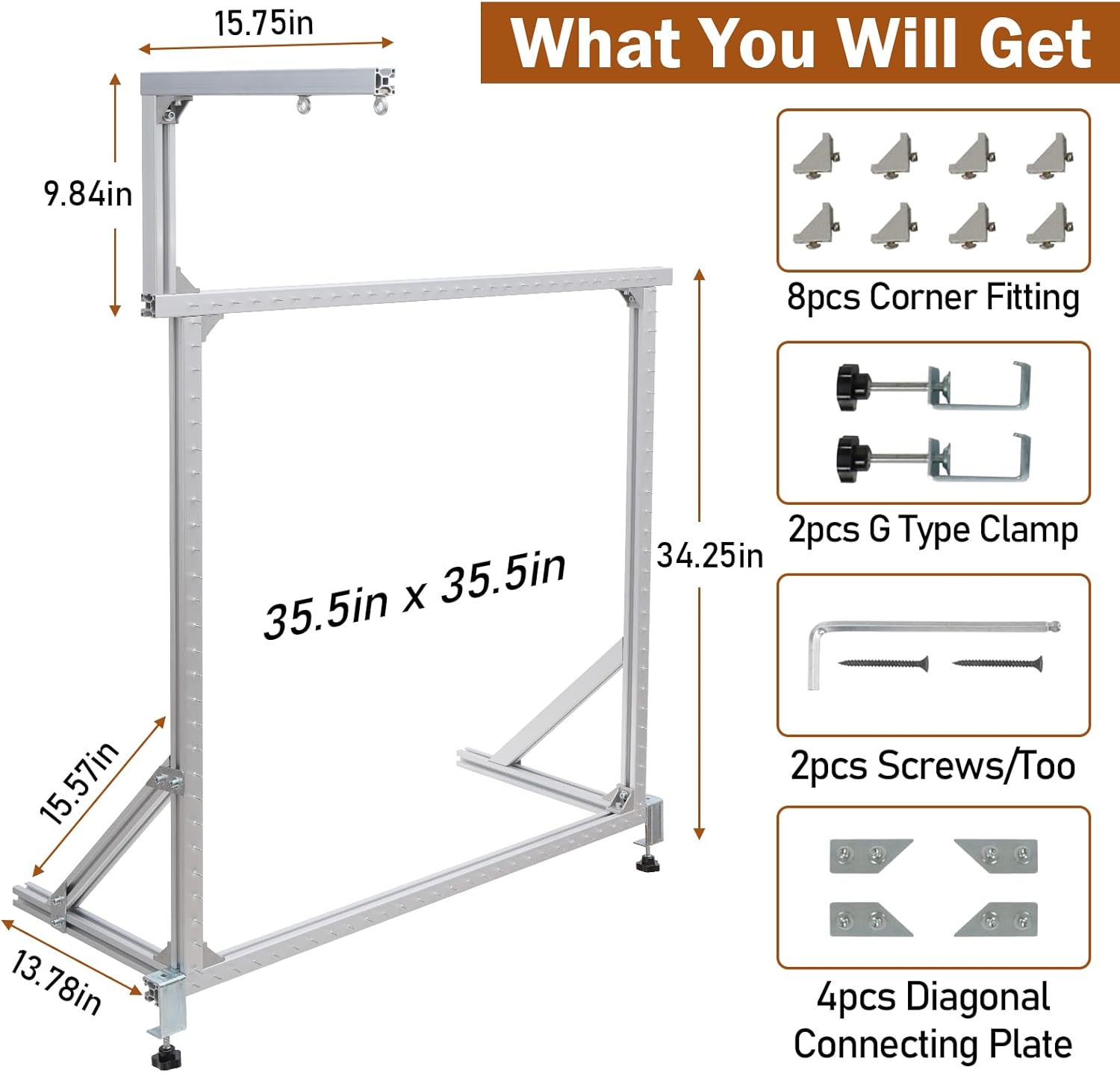 tonchean Rug Tufting Frame Kit 35.5''x35.5'' Aluminum Metal Tufting Frame for Rug Making Adjustable Tufting Cloth Stand for Carpet Making, Tufting Supplies